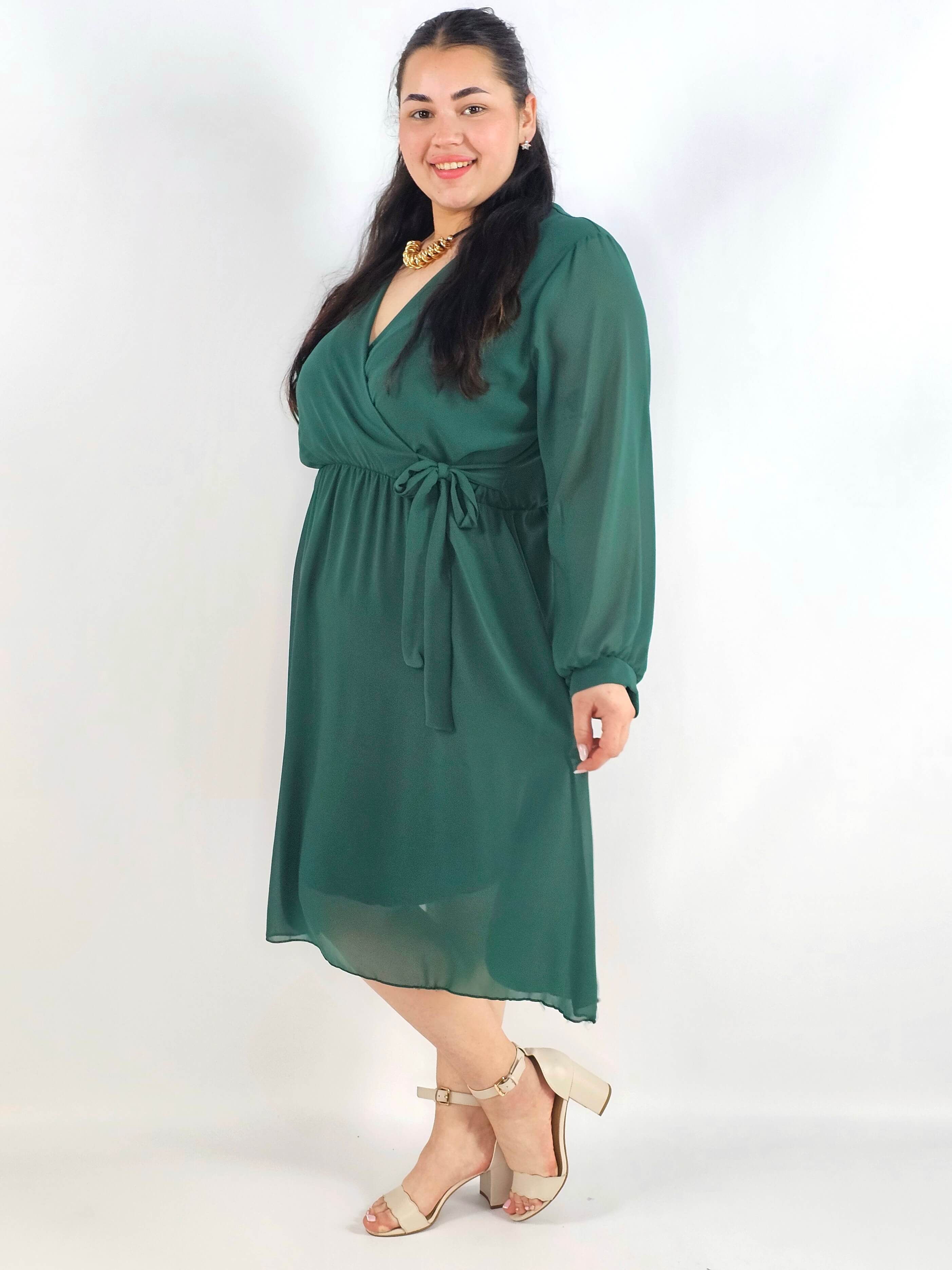 Elegancka  sukienka plus size midi z kopertowym dekoltem-szyfon Stylowa XL