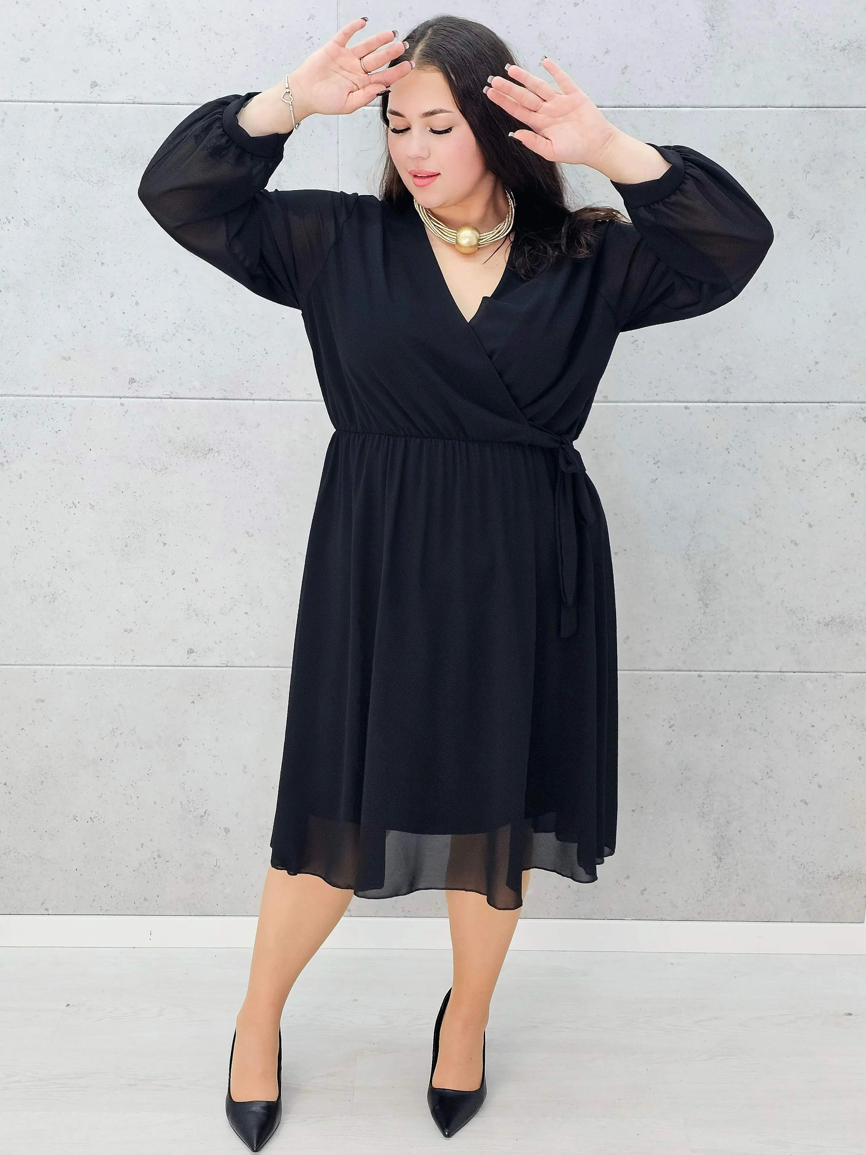 Elegancka  sukienka plus size midi z kopertowym dekoltem-szyfon Stylowa XL