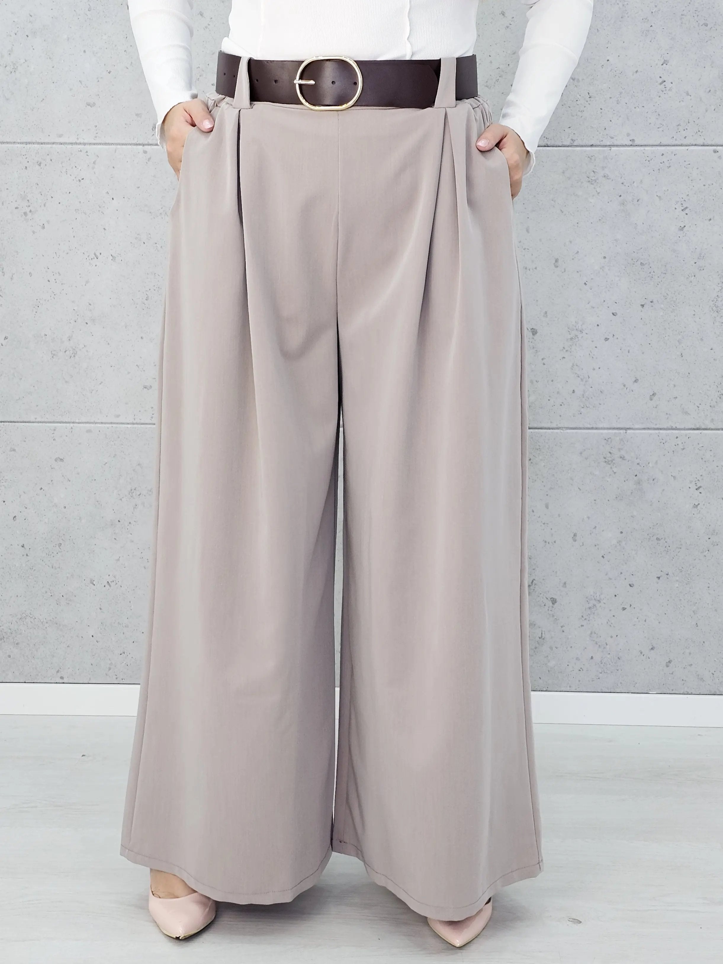 Eleganckie spodnie palazzo z paskiem Stylowa XL