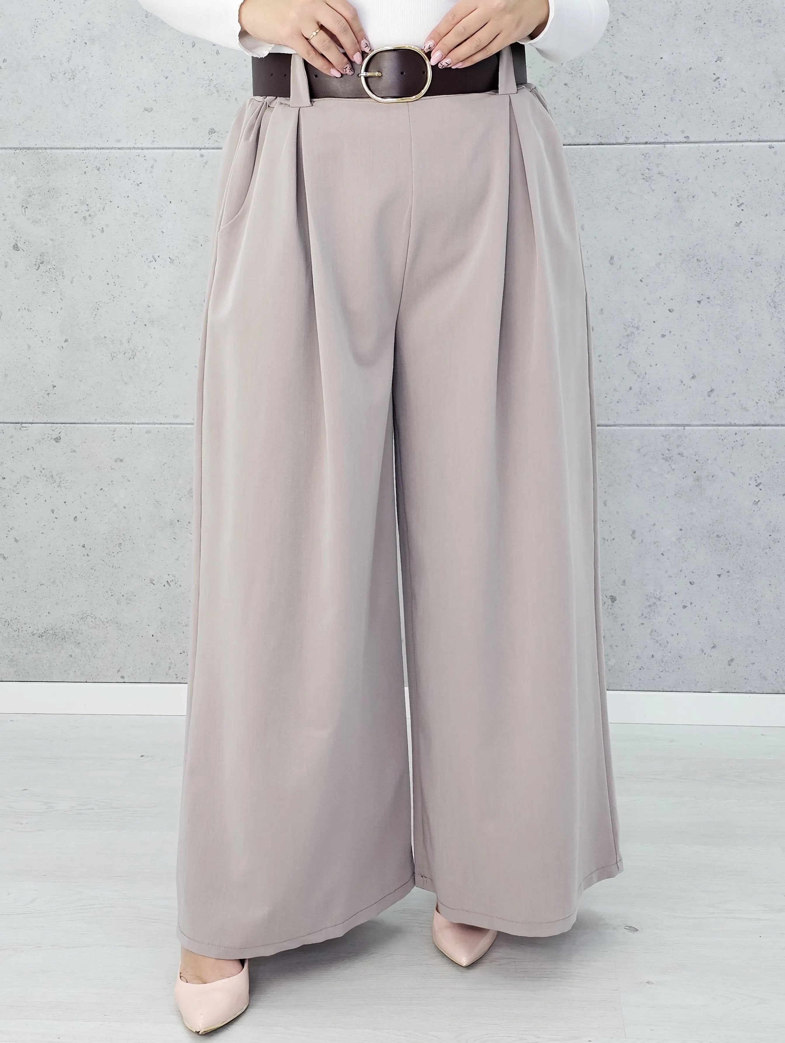 Eleganckie spodnie palazzo z paskiem Stylowa XL