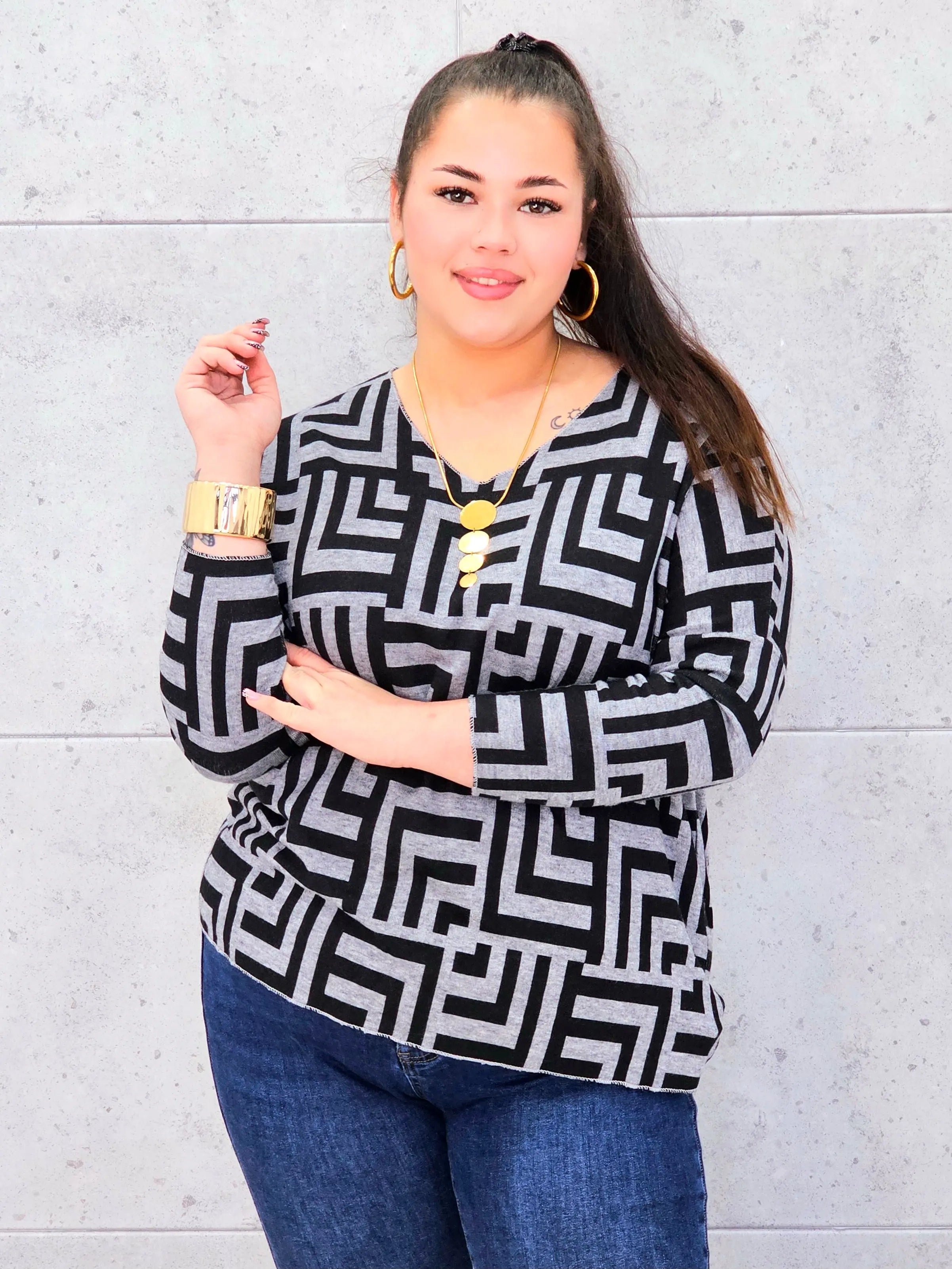 Geometryczna Elegancja na Luzie Stylowa XL