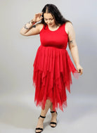 Halka plus size czerwona z tiulem – długa halka XXL z asymetrycznym dołem Stylowa XL