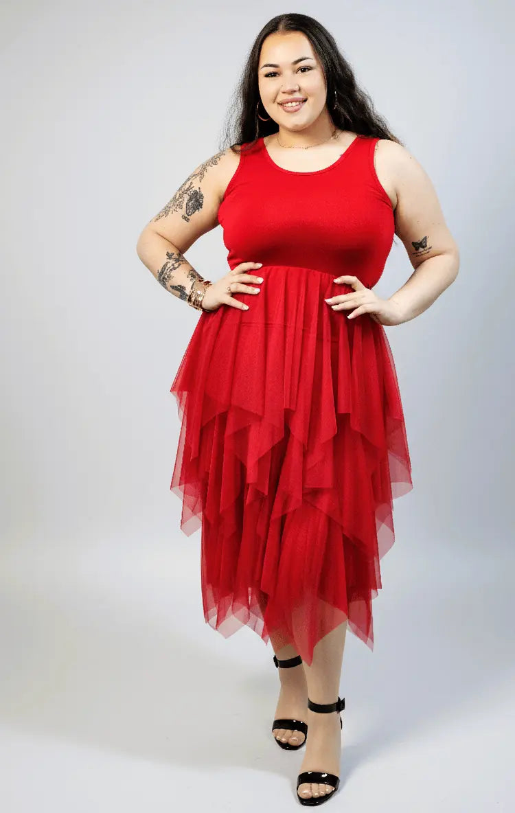 Halka plus size czerwona z tiulem – długa halka XXL z asymetrycznym dołem Stylowa XL