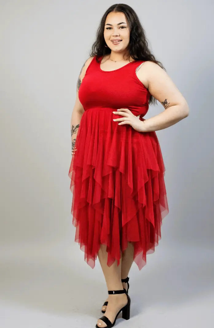 Halka plus size czerwona z tiulem – długa halka XXL z asymetrycznym dołem Stylowa XL