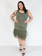 Halka plus size khaki z tiulem i koronką – halka XXL damska Stylowa XL