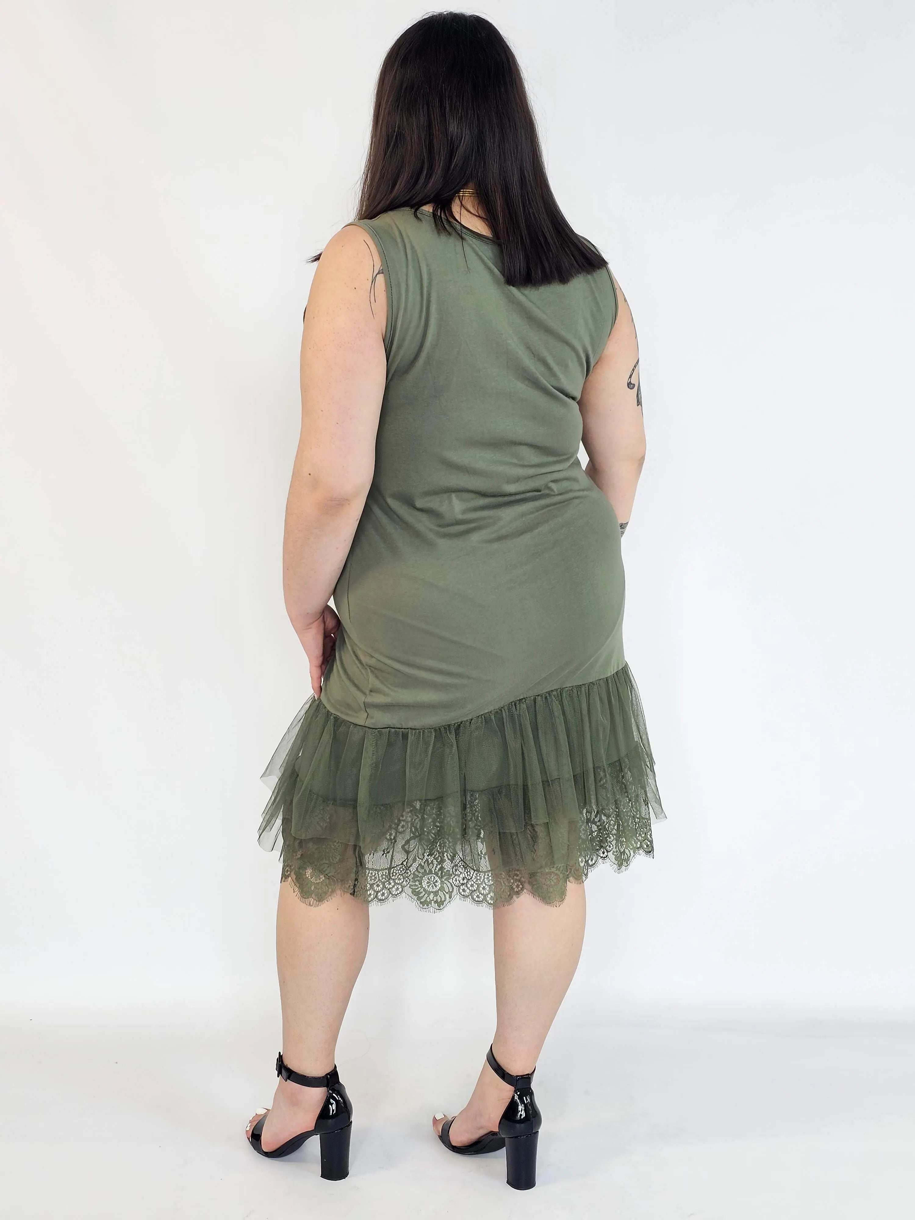 Halka plus size khaki z tiulem i koronką – halka XXL damska Stylowa XL