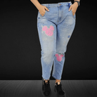 Jasne jeansy z brokatową aplikacją Myszki Stylowa XL