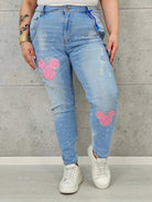 Jeansy Plus Size Elastyczne z Aplikacją – Brokat, Luźny Krój, Komfort XXL Stylowa XL