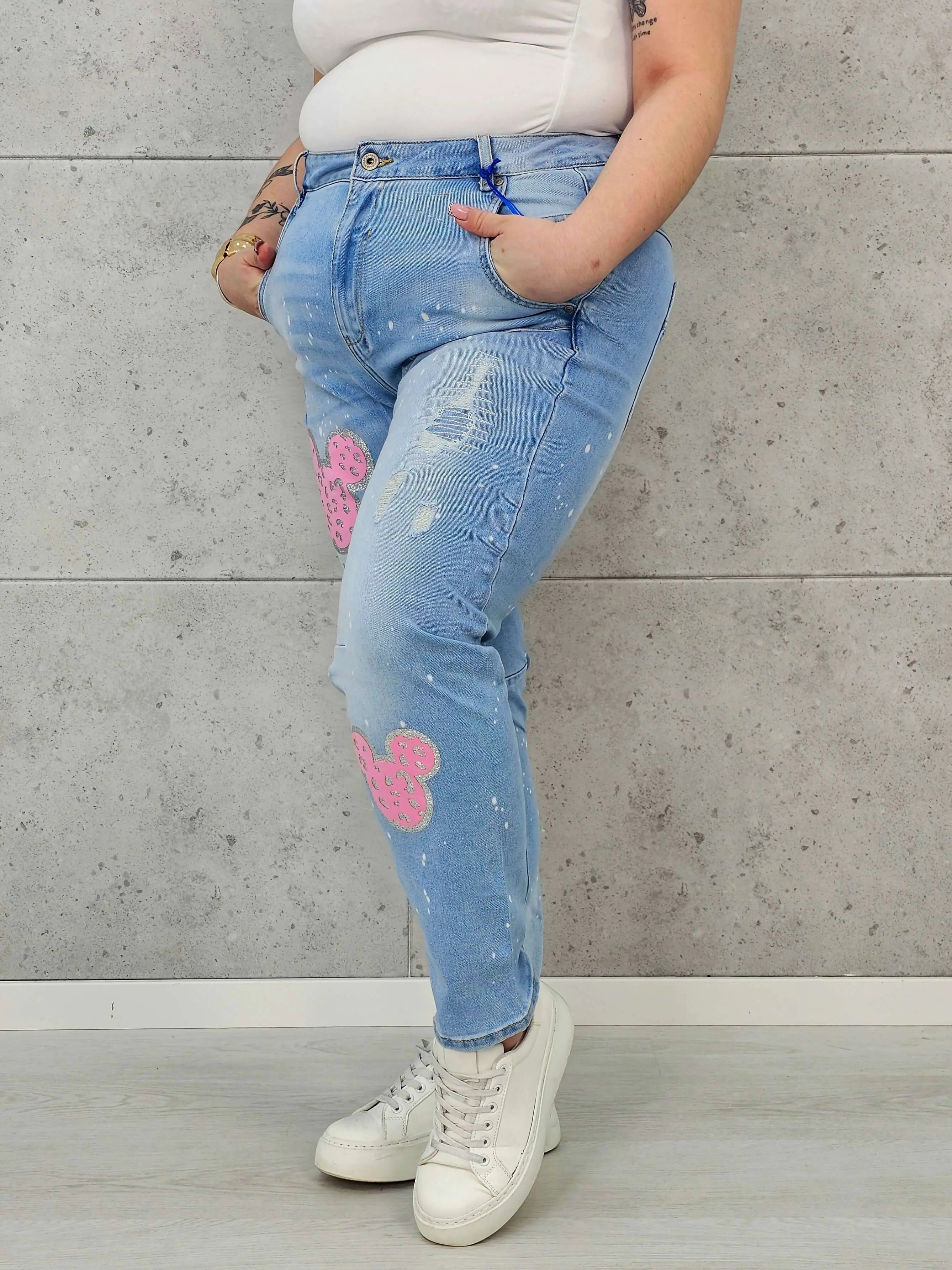 Jeansy Plus Size Elastyczne z Aplikacją – Brokat, Luźny Krój, Komfort XXL Stylowa XL