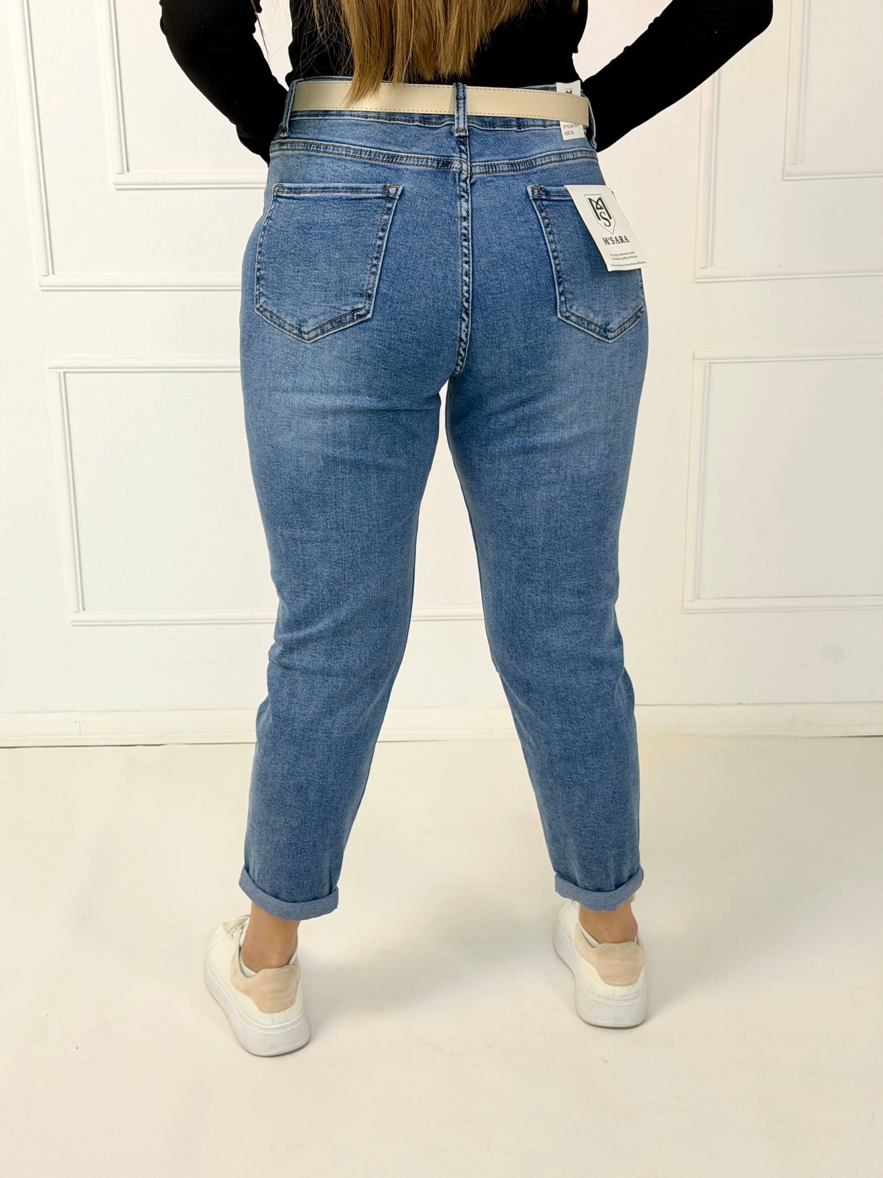 Jeansy plus size M'sara  mom fit z jasnego denimu – wygodne spodnie damskie XXL Stylowa XL