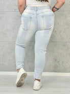 Jeansy plus size skinny z naszywkami – jasny denim XXL na co dzień Stylowa XL