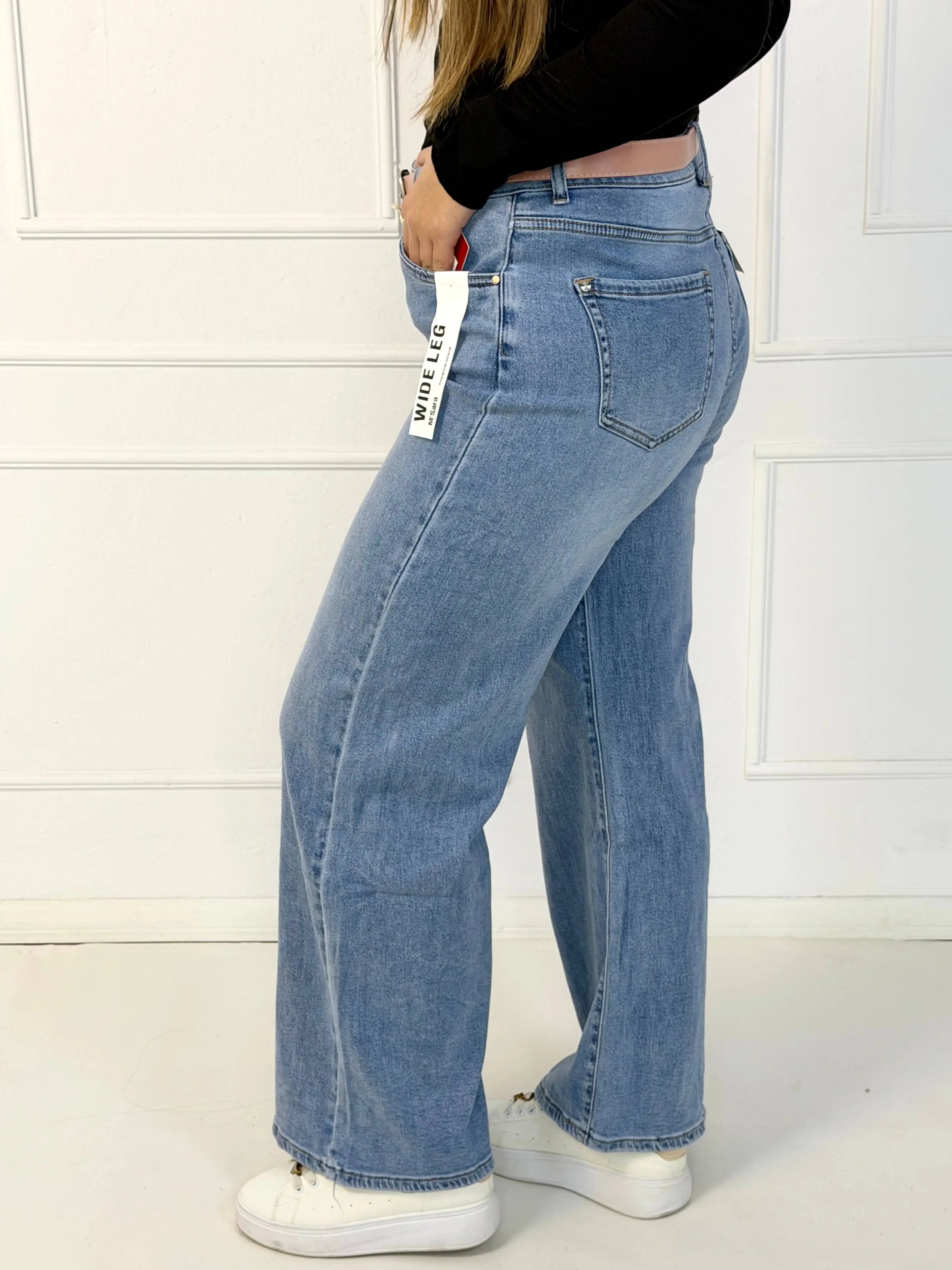 Jeansy plus size wide leg z jasnego denimu – szerokie spodnie damskie XXL Stylowa XL