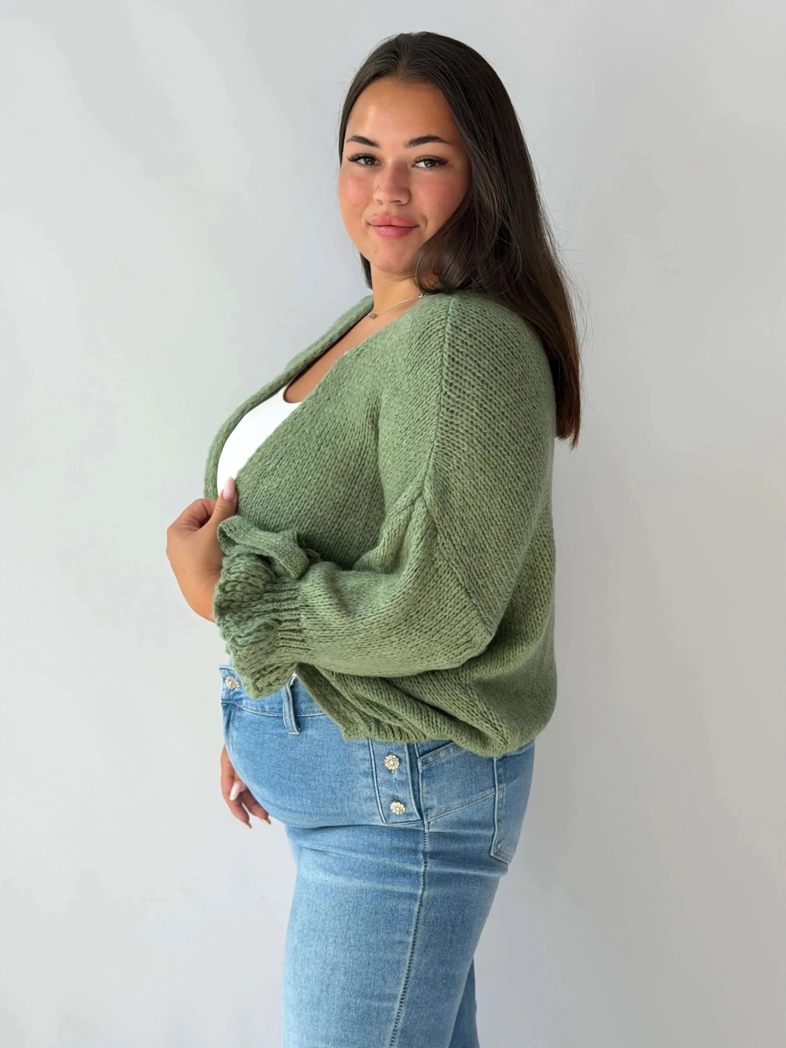 Kardigan damski Plus Size z wiązanymi rękawami – miękki i stylowy Stylowa XL