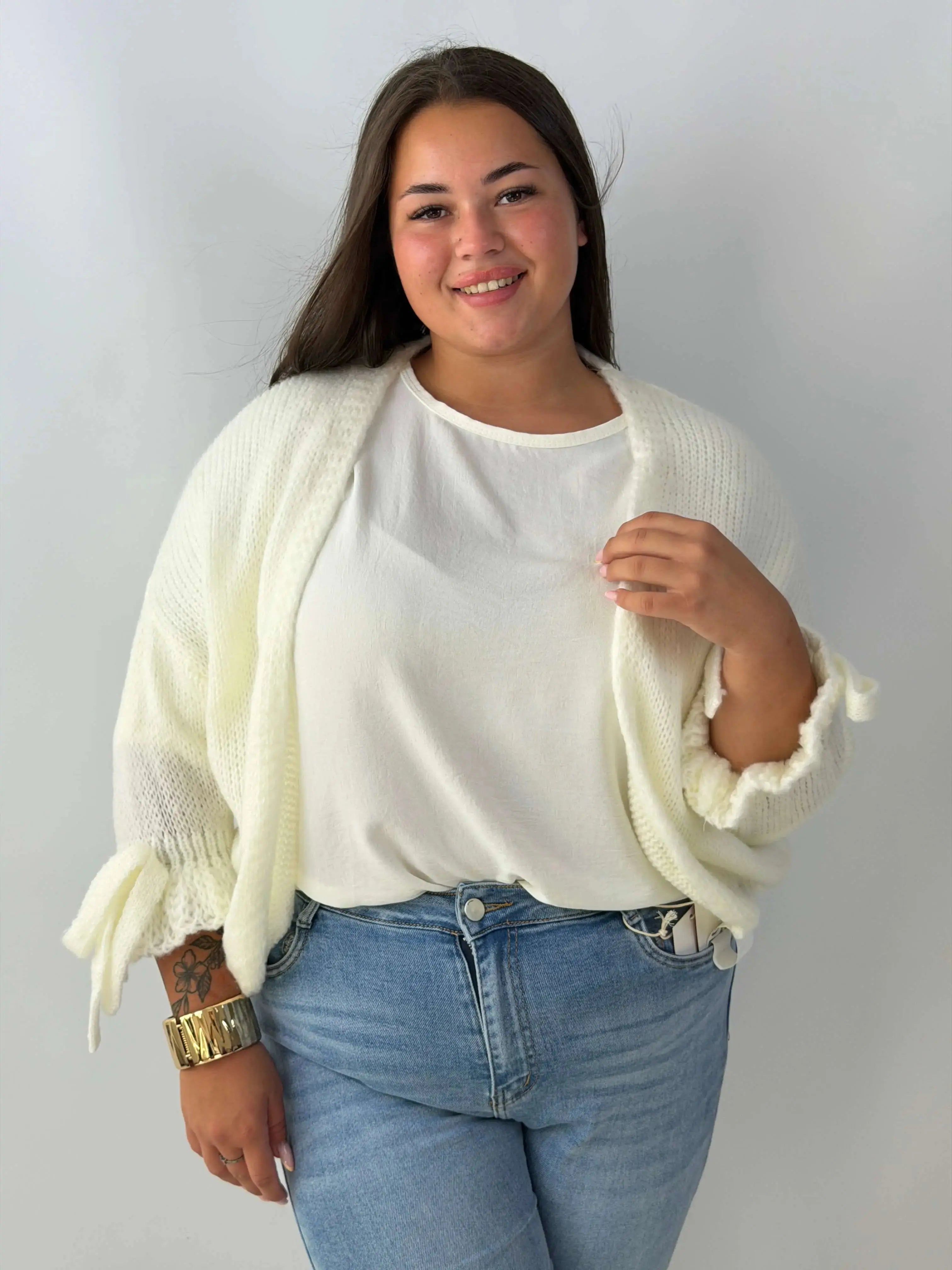 Kardigan damski Plus Size z wiązanymi rękawami – miękki i stylowy Stylowa XL