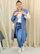 Kardigan plus size długi z kieszeniami – trójkolorowy Stylowa XL