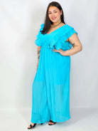 Kombinezon plus size VIP z plisowanymi nogawkami i efektownym dekoltem Stylowa XL