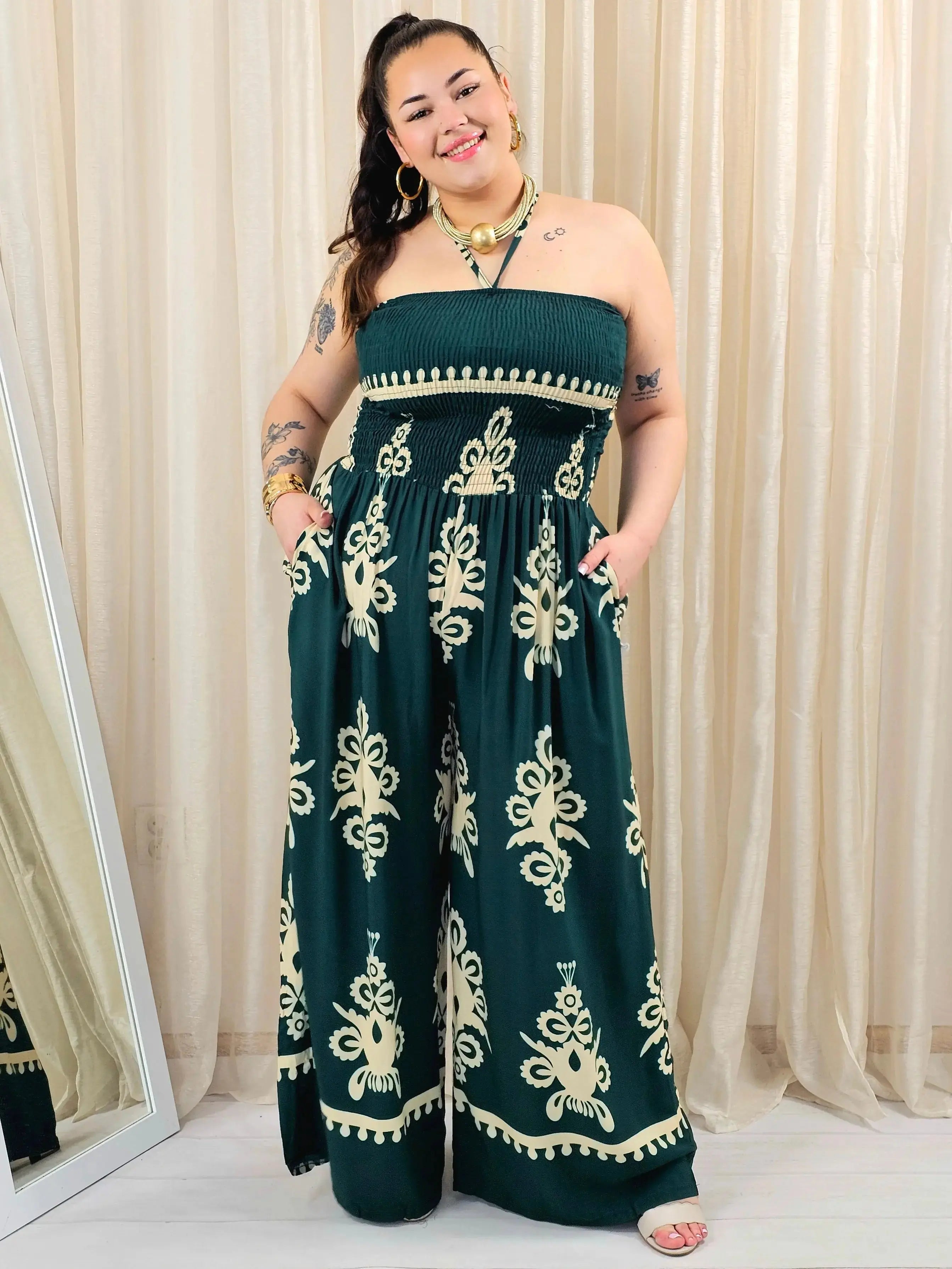 Kombinezon plus size bez ramiączek w eleganckim zielonym kolorze Stylowa XL