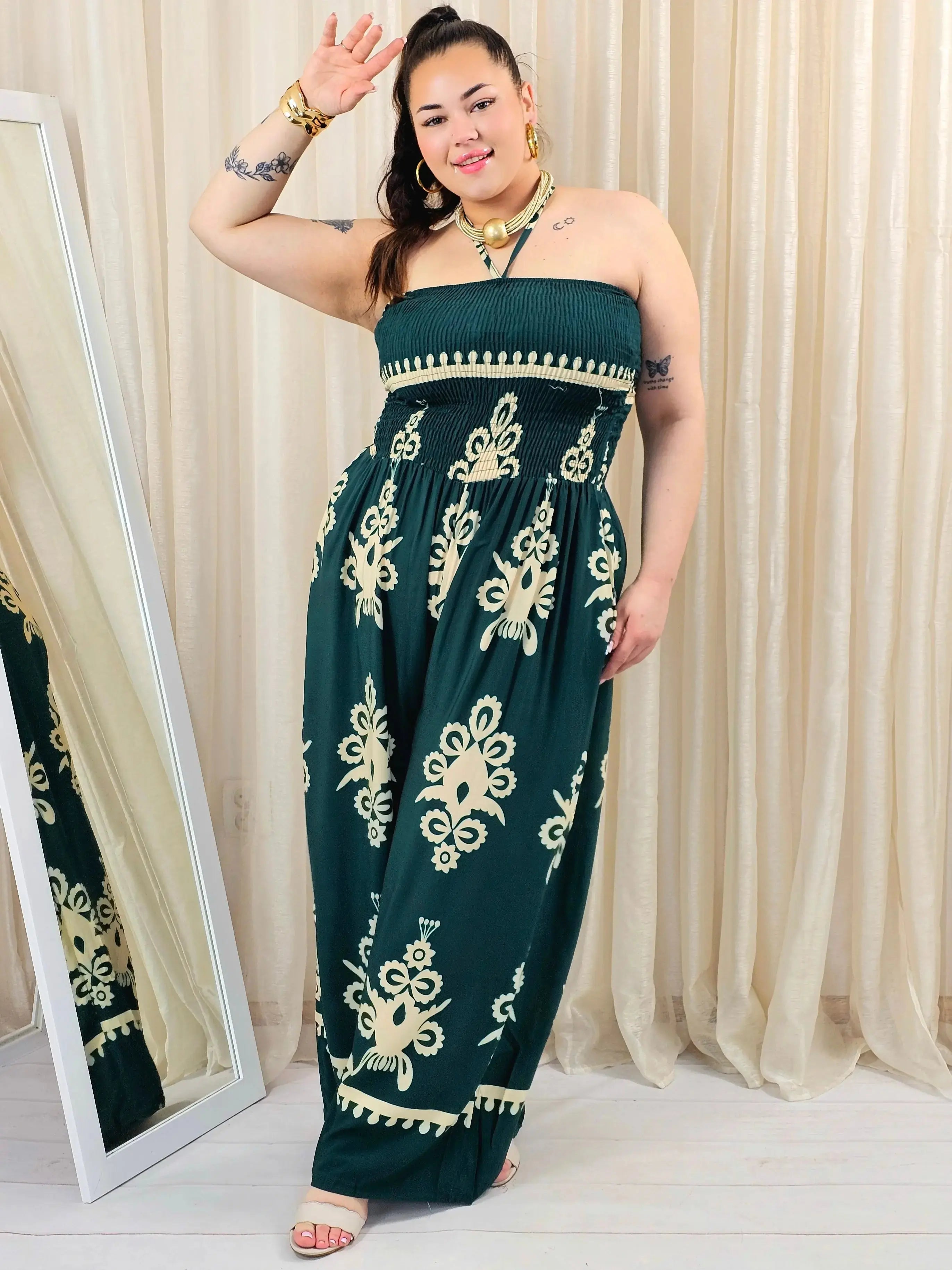 Kombinezon plus size bez ramiączek w eleganckim zielonym kolorze Stylowa XL