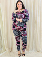 Kombinezon plus size we wzór dekoracyjny – stylowy i wygodny Stylowa XL