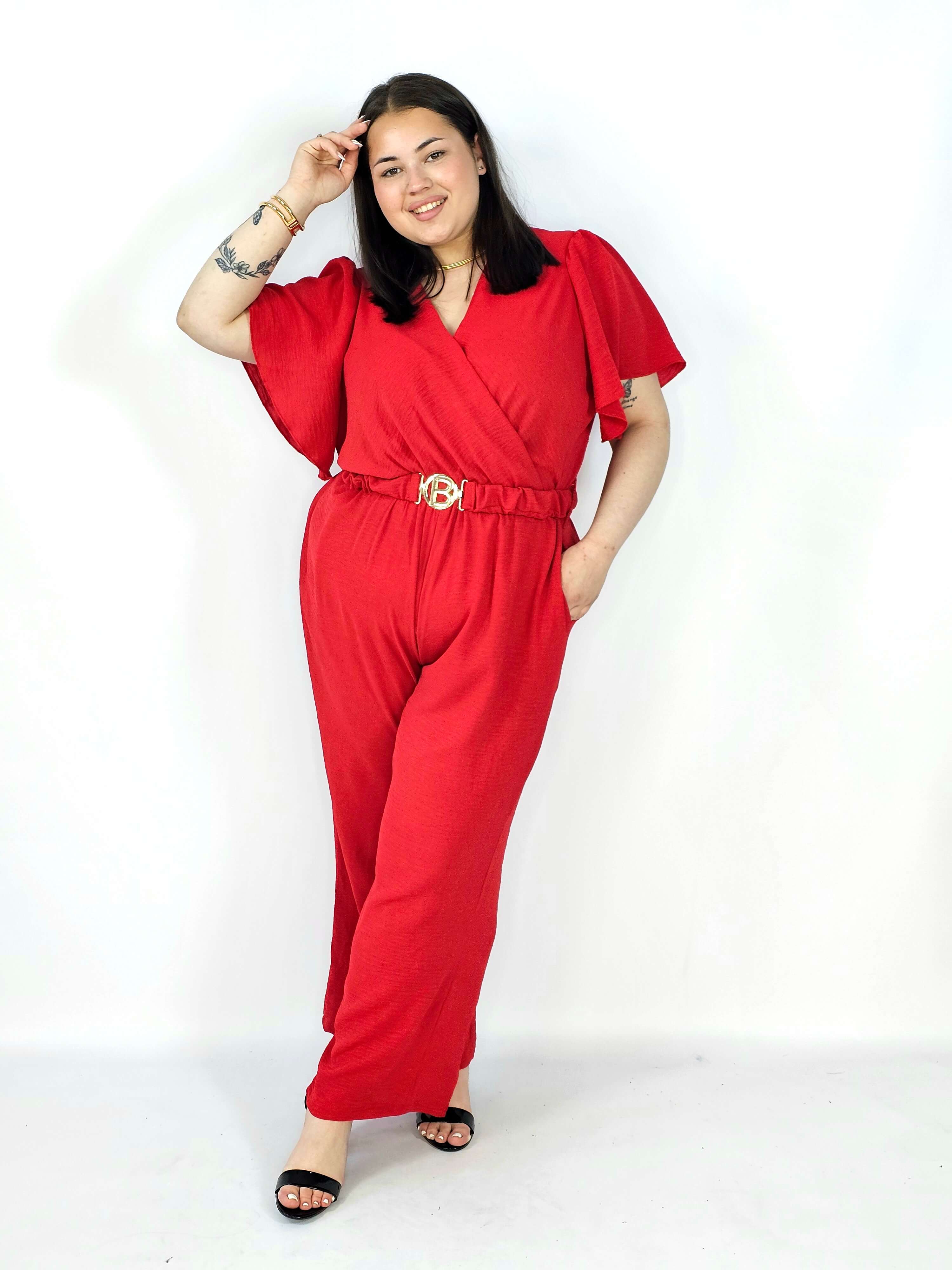 Kombinezon plus size z kopertowym dekoltem i paskiem – wygoda i styl XXL Stylowa XL