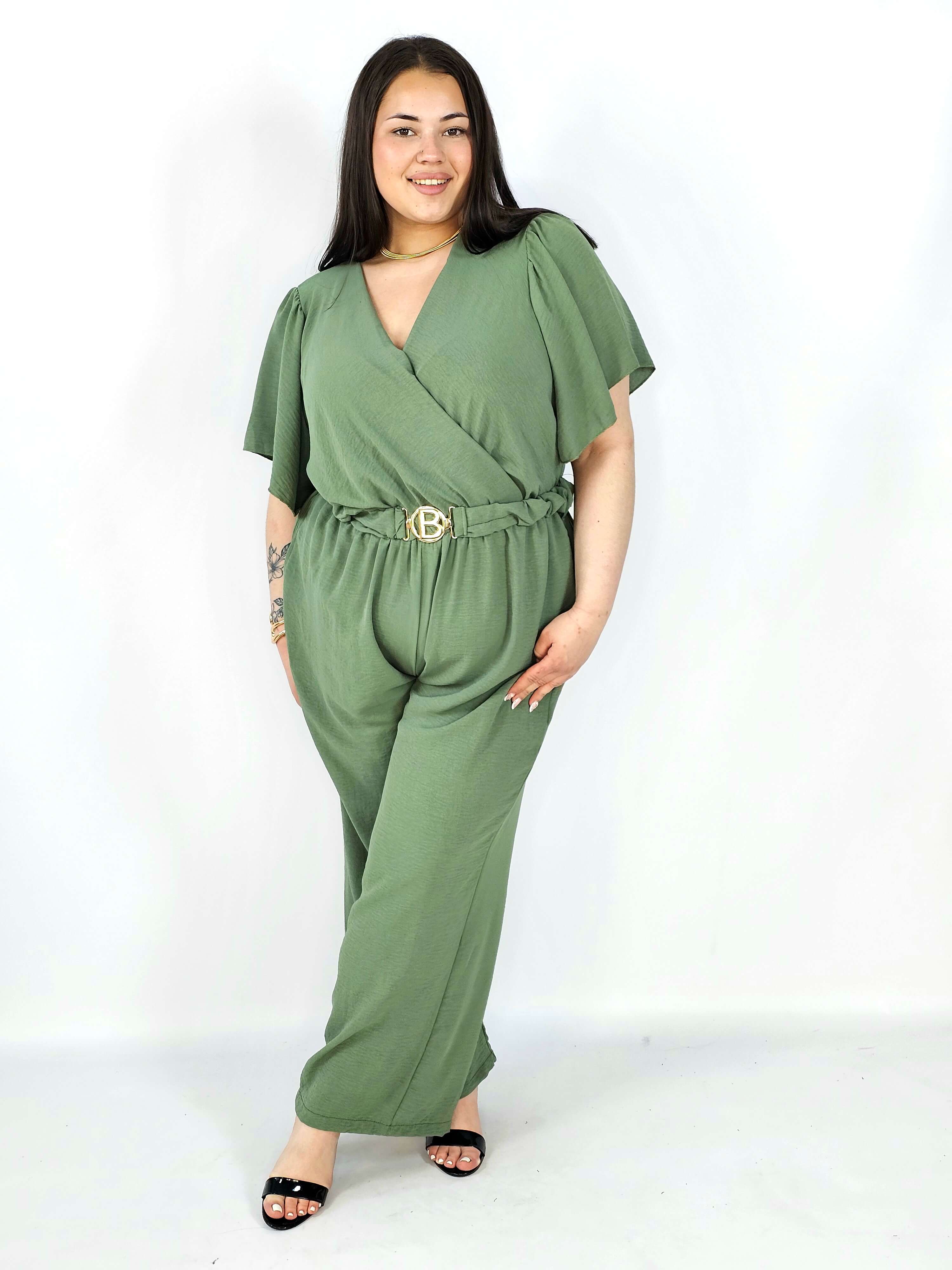 Kombinezon plus size z kopertowym dekoltem i paskiem – wygoda i styl XXL Stylowa XL