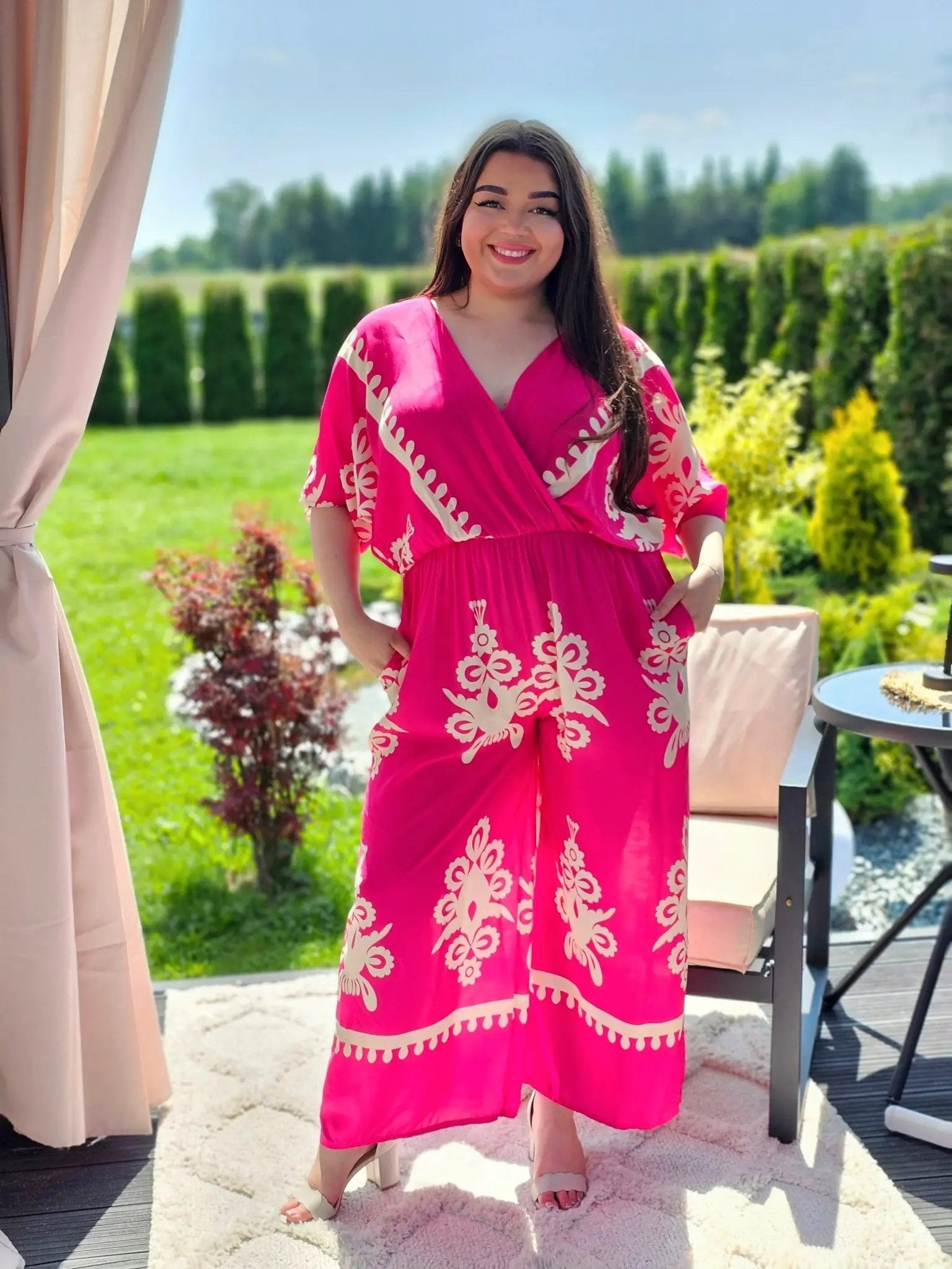 Kombinezon z Kremowym Wzorem - Elegancja w Boho Stylu - dwa kolory Stylowa XL