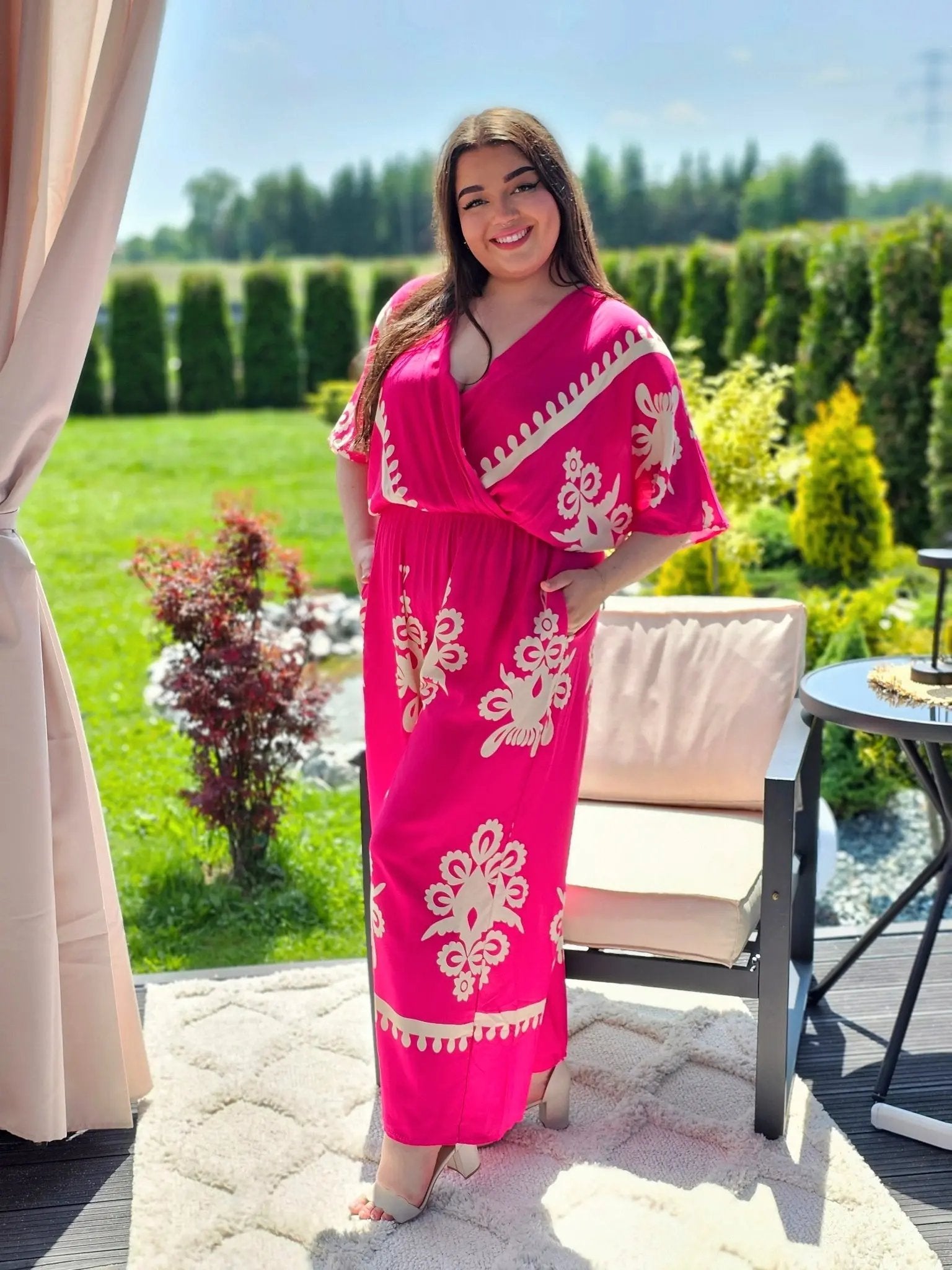 Kombinezon z Kremowym Wzorem - Elegancja w Boho Stylu - dwa kolory Stylowa XL