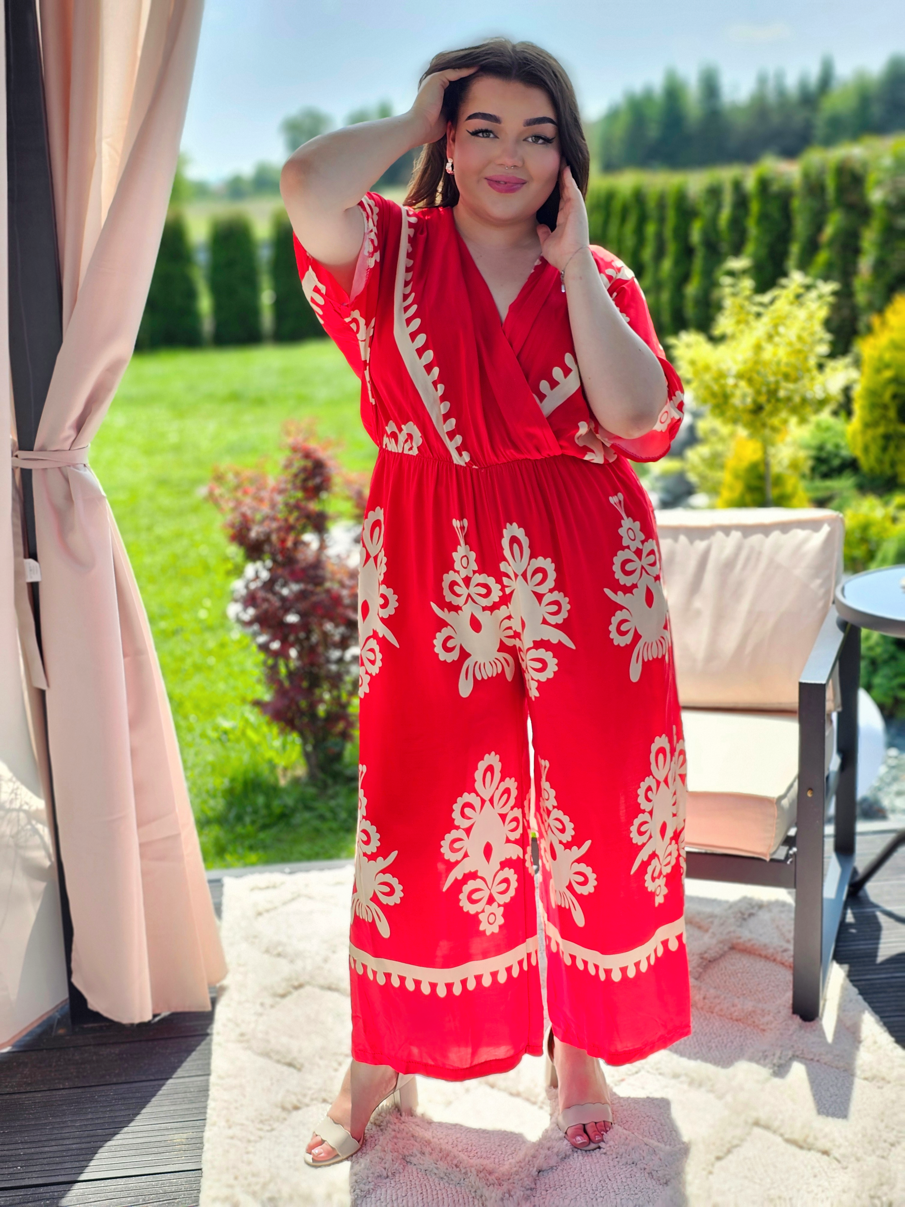 Kombinezon z Kremowym Wzorem - Elegancja w Boho Stylu - dwa kolory Stylowa XL