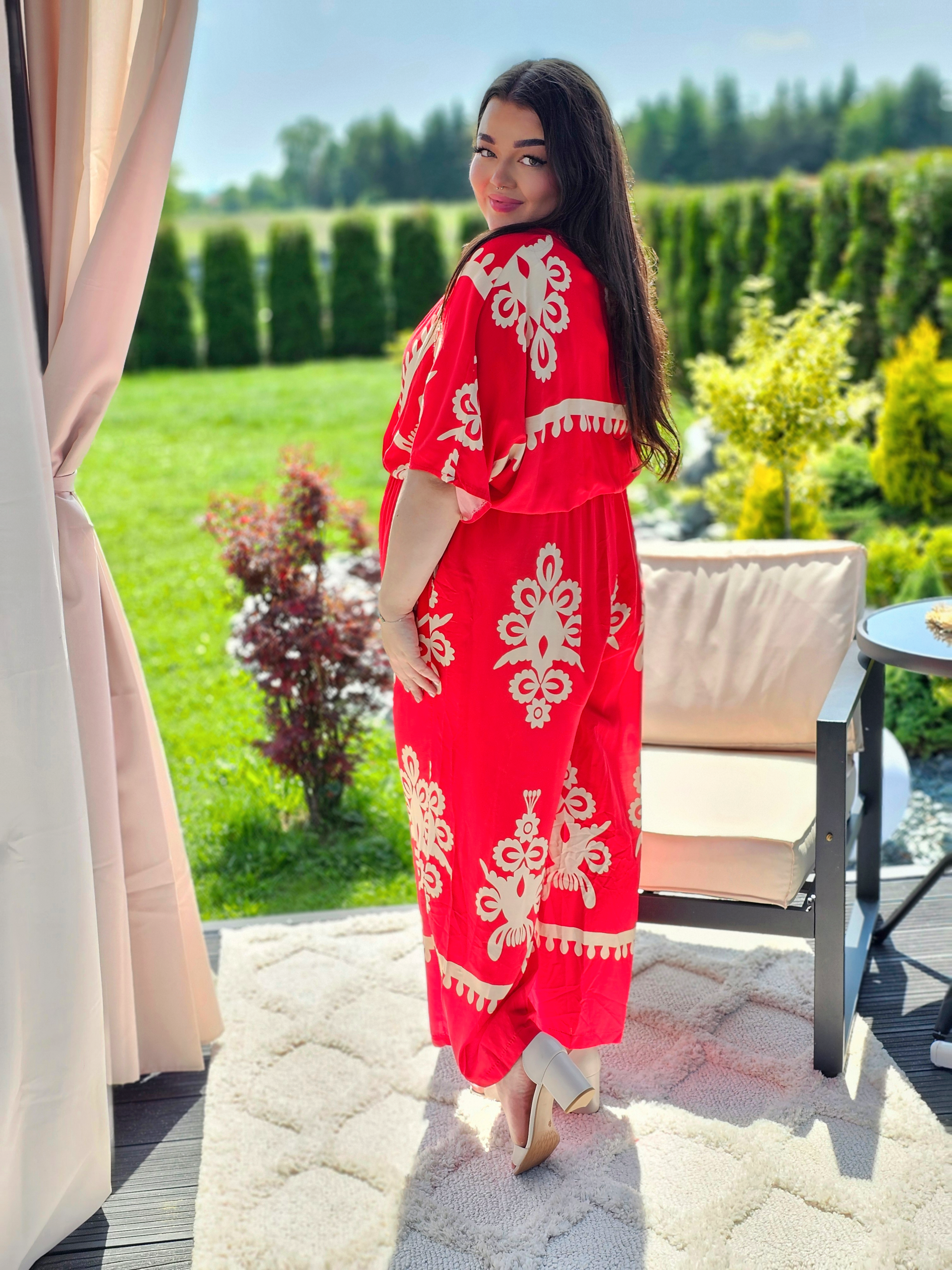 Kombinezon z Kremowym Wzorem - Elegancja w Boho Stylu - dwa kolory Stylowa XL