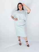 Komplet Plus Size Bluzka I Spódnica Prążkowany Z Ozdobnym Detalem Stylowa XL