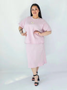 Komplet Plus Size Bluzka I Spódnica Prążkowany Z Ozdobnym Detalem Stylowa XL