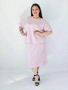 Komplet Plus Size Bluzka I Spódnica Prążkowany Z Ozdobnym Detalem Stylowa XL
