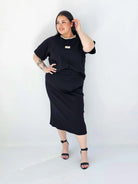 Komplet Plus Size Bluzka I Spódnica Prążkowany Z Ozdobnym Detalem Stylowa XL