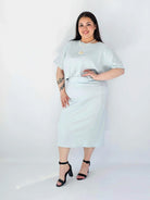 Komplet Plus Size Bluzka I Spódnica Prążkowany Z Ozdobnym Detalem Stylowa XL