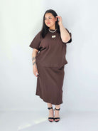 Komplet Plus Size Bluzka I Spódnica Prążkowany Z Ozdobnym Detalem Stylowa XL