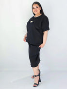 Komplet Plus Size Bluzka I Spódnica Prążkowany Z Ozdobnym Detalem Stylowa XL