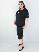 Komplet Plus Size Bluzka I Spódnica Prążkowany Z Ozdobnym Detalem Stylowa XL