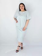 Komplet Plus Size Bluzka I Spódnica Prążkowany Z Ozdobnym Detalem Stylowa XL