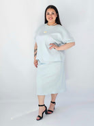 Komplet Plus Size Bluzka I Spódnica Prążkowany Z Ozdobnym Detalem Stylowa XL