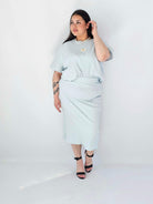 Komplet Plus Size Bluzka I Spódnica Prążkowany Z Ozdobnym Detalem Stylowa XL