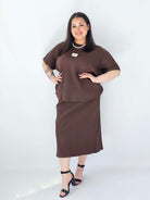 Komplet Plus Size Bluzka I Spódnica Prążkowany Z Ozdobnym Detalem Stylowa XL