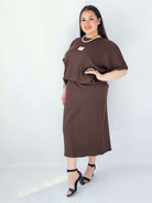 Komplet Plus Size Bluzka I Spódnica Prążkowany Z Ozdobnym Detalem Stylowa XL