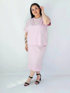 Komplet Plus Size Bluzka I Spódnica Prążkowany Z Ozdobnym Detalem Stylowa XL