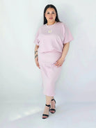 Komplet Plus Size Bluzka I Spódnica Prążkowany Z Ozdobnym Detalem Stylowa XL