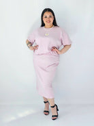 Komplet Plus Size Bluzka I Spódnica Prążkowany Z Ozdobnym Detalem Stylowa XL