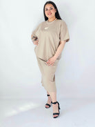 Komplet Plus Size Bluzka I Spódnica Prążkowany Z Ozdobnym Detalem Stylowa XL
