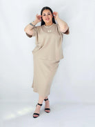 Komplet Plus Size Bluzka I Spódnica Prążkowany Z Ozdobnym Detalem Stylowa XL