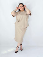 Komplet Plus Size Bluzka I Spódnica Prążkowany Z Ozdobnym Detalem Stylowa XL