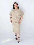 Komplet Plus Size Bluzka I Spódnica Prążkowany Z Ozdobnym Detalem Stylowa XL