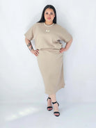 Komplet Plus Size Bluzka I Spódnica Prążkowany Z Ozdobnym Detalem Stylowa XL